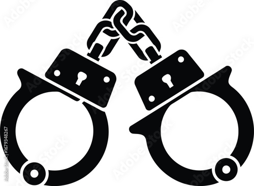 Closed metal handcuffs linked by a chain, a symbol of arrest and detention.