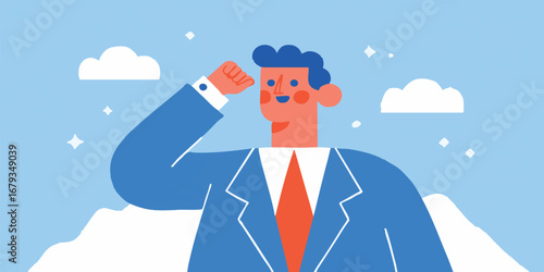 A determined individual gazes optimistically into the future, envisioning success and progress with unwavering resolve. The illustration embodies the spirit of ambition and future prospects.