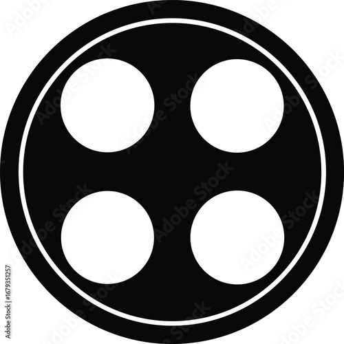 Retro film reel icon four circles inside a circular border symbolizing cinema and moviemaking classic entertainment