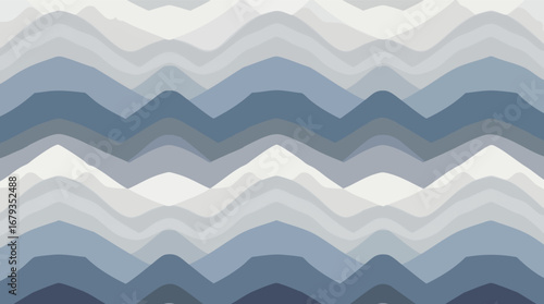 Minimalist Layered Mountain Peaks in Shades of Blue and Grey abstract landscape.