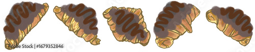 Cartoon Chocolate Croissant PNG for Cafe Menu, Bakery Logo, and Food Icons
