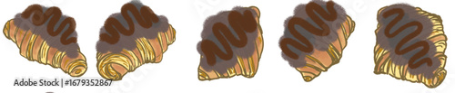 Cartoon Chocolate Croissant PNG for Cafe Menu, Bakery Logo, and Food Icons