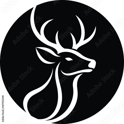 Elegant stylized deer head silhouette in a black circle