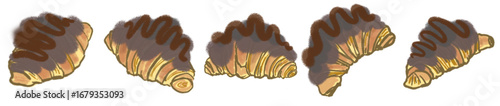 Cartoon Chocolate Croissant PNG for Cafe Menu, Bakery Logo, and Food Icons