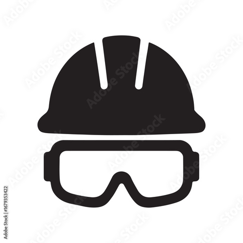 Hard Hat with Safety Goggles Icon — Construction PPE and Eye Protection