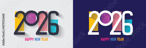 Happy new year 2026 design with colorful truncated number illustrations. 