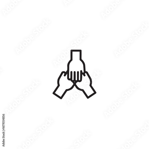 Three hands joining together outline icon concept of unity and collaboration