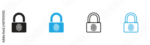 Fingerprint loop icon with lock sign inside. Concept of personal data protection. App security. Flat vector icon.Secure your data with fingerprint lock icons,
