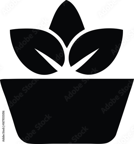 Simple silhouette of a plant in a pot fresh green leaves growth indoor gardening natural beauty home decor organic elements
