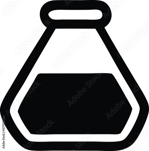 Simple chemistry flask icon with dark liquid chemistry lab equipment symbol for science and research