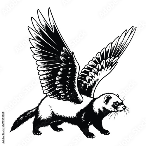 Vector art of flying ferret with wings