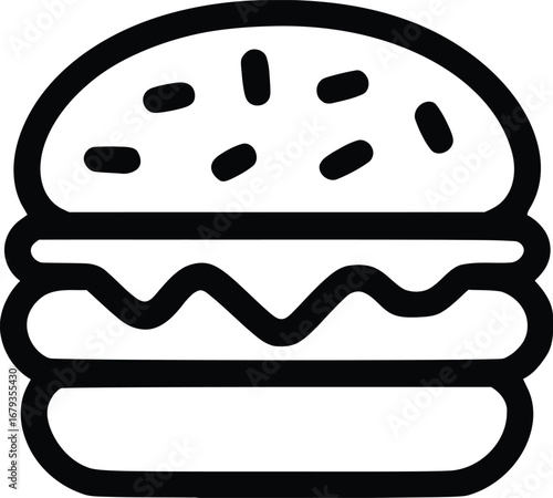 Delicious Hamburger Illustration Featuring a Stack of Fresh Ingredients on a Sesame Seed Bun a Simple and Clean Design