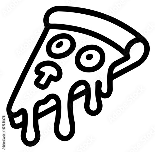 Dripping gravy pizza slice outline icon in bold vector doodle