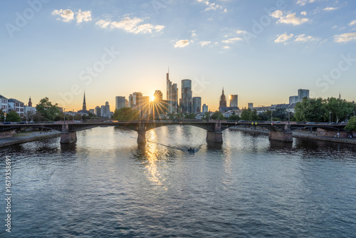 Frankfurt skyline at sunset, Hesse, Germany