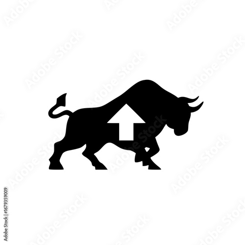Bull icon with upward arrow in modern vector style representing market growth and momentum