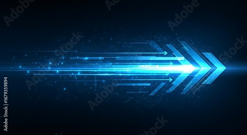 Abstract Blue Neon Arrow Speed Motion Digital Technology Background