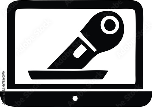 Digital microphone laptop icon symbol representing online audio recording broadcasting podcasting live streaming and digital communication concepts