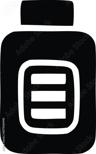 Simple icon of a bottle with labels representing energy levels or contents for graphics and design