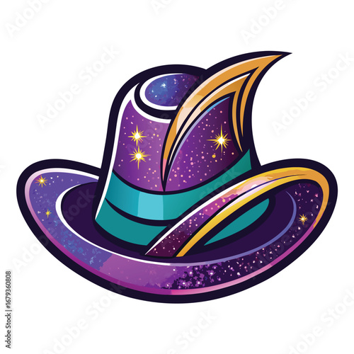 A logo design of a hat decorated with glitter, an isolated graphic for glamorous and festive celebrations.