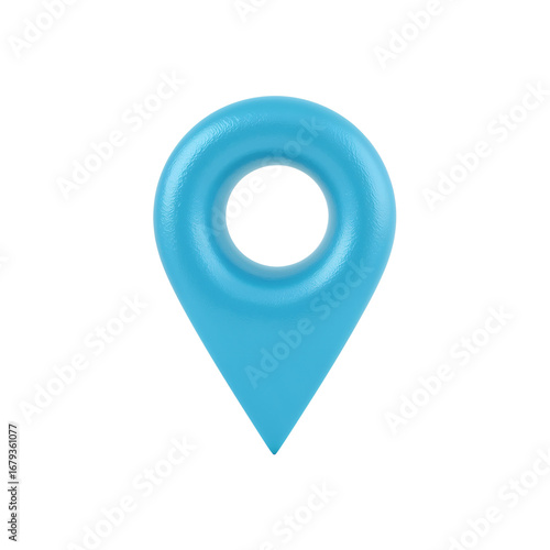 Rendered blue location marker icon with isolated clean surface and transparent space