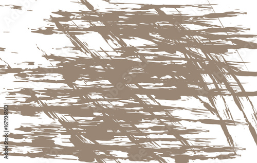 Abstract grunge brush stroke texture with rough distressed scratch lines in brown color on white background. Ideal for use in posters, digital artworks, backgrounds, and creative graphic projects. 