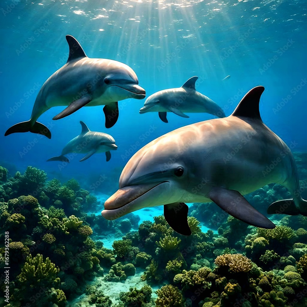 Fototapeta premium Dolphins Swimming Underwater