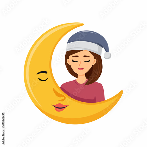 Sleeping Beauty in Crescent Moon Peaceful Night's Rest Illustration