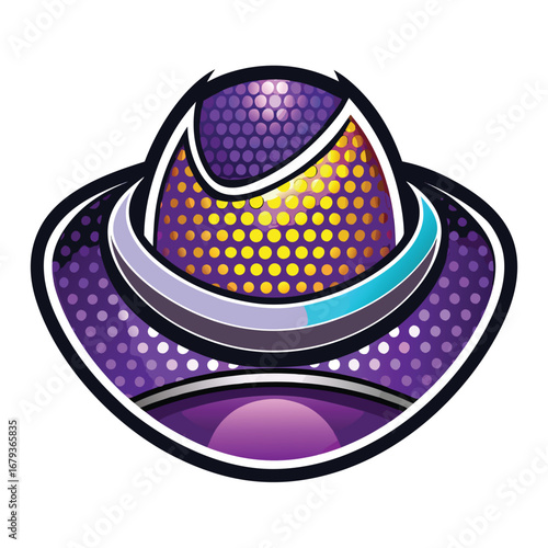 A logo design of a hat with a sequin pattern, an isolated and glamorous graphic vector for chic celebrations.
