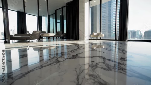 This video takes you inside a modern luxury apartment featuring polished marble floors, floor-to-ceiling windows, city views, elegant furnishings, and plenty of natural light for an open, airy feel th