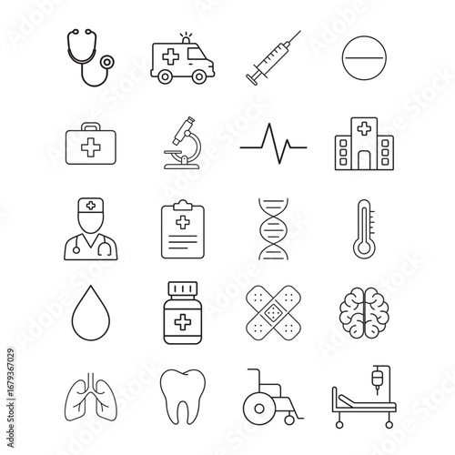 Medical Line Icons Pack: Healthcare Hospital Doctor Clinic Vector