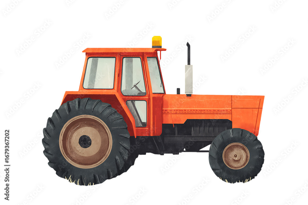Fototapeta premium Orange tractor illustration on black background