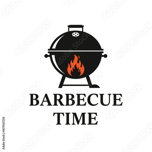 Barbecue time steak grilling grilled restaurant, logo design illustration 