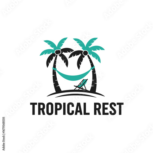 Tropical beach summer rest, logo design illustration