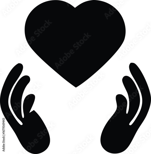 Symbol of caring hands holding a heart shape love care compassion charity health wellbeing medical aid support assistance love symbol