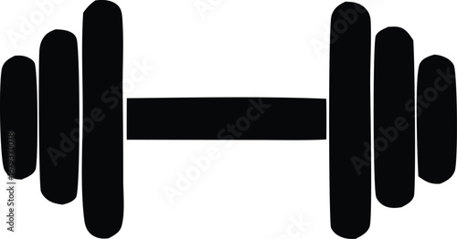 Simple black dumbbell silhouette icon for fitness and weightlifting representing strength and exercise