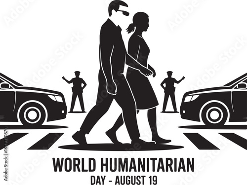 World Humanitarian Day Artwork Silhouette of Blind People Crossing Street
