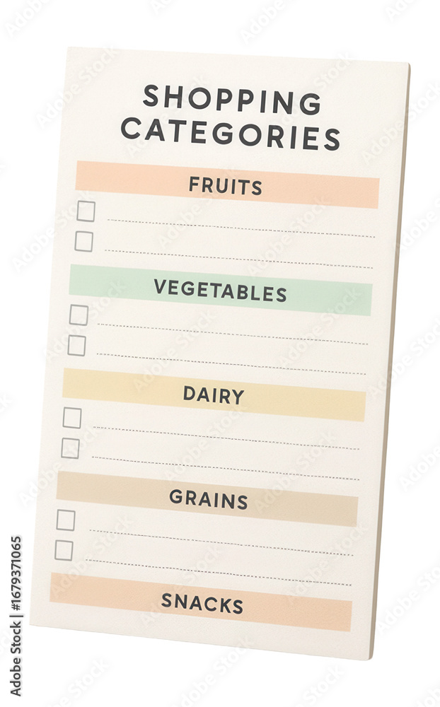 Obraz premium Grocery list with shopping categories