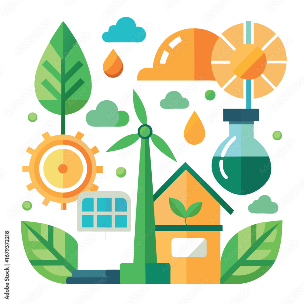 Fototapeta premium Sustainable energy and eco friendly living concept illustration
