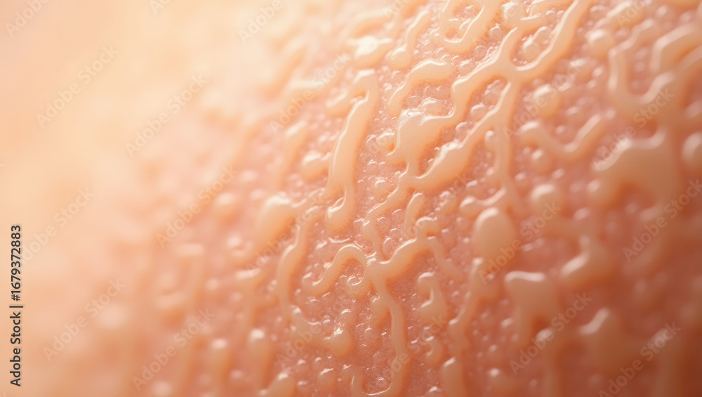 Fototapeta premium Sweating Skin An Intricate Macro Shot of Human Skin Texture with Water Droplets Human Skin Texture A High-Resolution Close-up of Sweat and Pores Macro Beauty Detailed Shot of Human Skin with Droplets
