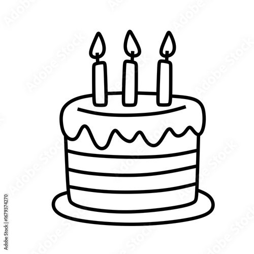 Birthday Cake With Candles Dessert Icon Illustration