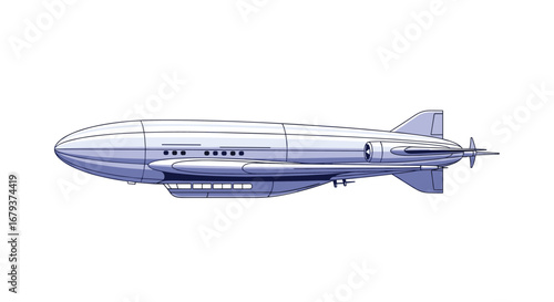 A detailed futuristic airship design with advanced propulsion and aerodynamic features