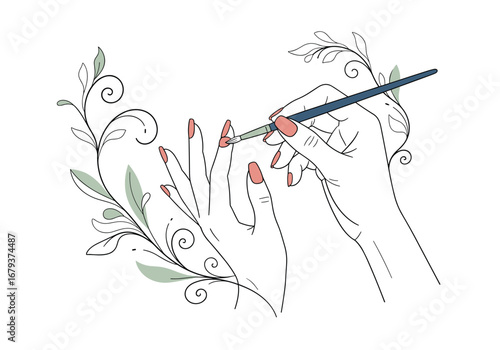 Artistic nail design demonstration with delicate floral accents and gentle hand painting technique