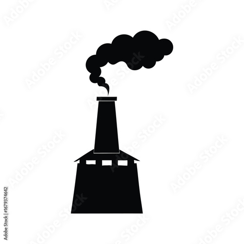 Black Industrial Chimney spewing Pollution into the Atmosphere creating Environmental Concerns, chimney with smoke coming out silhouette vector illustration