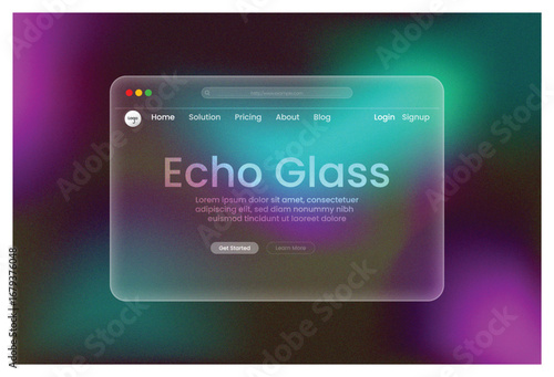 web design, Echo Glass, landing page Blue Teal Green gradient glowing frosted glass morphism UI template luminous transparent blur futuristic interface creative website modern stylish responsive layou