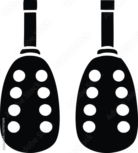 Pair of fishing feeders with round openings and cylindrical necks simple black silhouette art for angling enthusiasts
