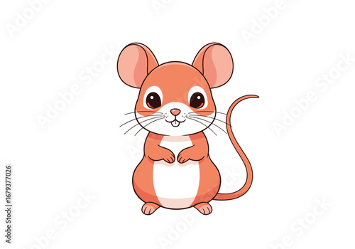 Adorable cute cartoon mouse with big eyes and long tail
