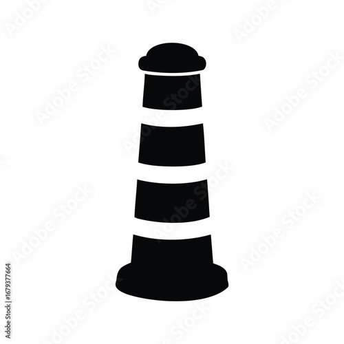 Stylized Lighthouse Icon with Black Stripes on White Background Illustration Design, bollard silhouette vector illustration
