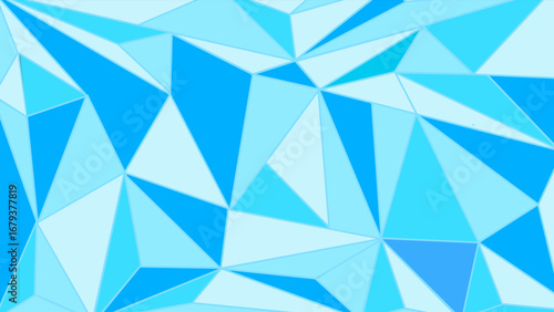 A low-poly geometric background with a mosaic of interconnected triangles in various shades of blue and cyan, creating a cool, crystalline pattern.