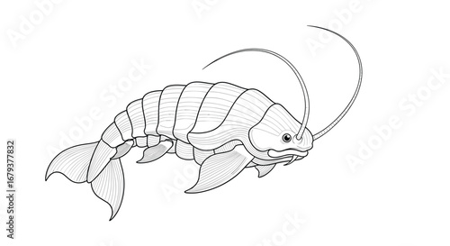 A detailed scientific illustration of a deep sea crustacean featuring segmented body and antennae