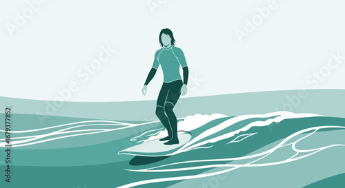 Water Sports Enthusiasm: Artistic Representation of Adventurous Surfing on the Ocean
